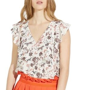 Claudie Pierlot Bichette floral Robin print crepe frilly top excellent condition